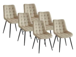 Set Van 6 Gewatteerde Stoelen - Velours En Zwart Metaal - Beige - Ollua