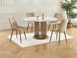 Set Van 6 Gewatteerde Stoelen - Velours En Zwart Metaal - Beige - Ollua