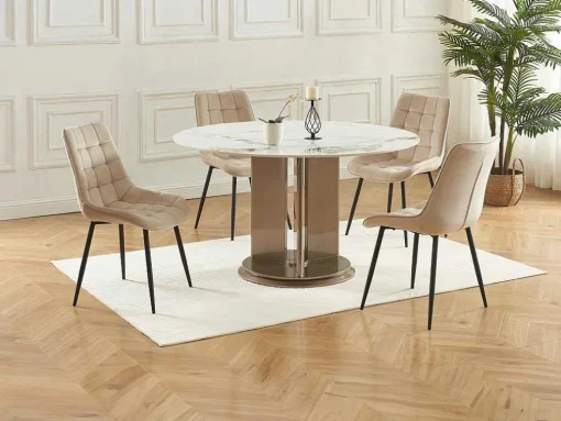 Set Van 6 Gewatteerde Stoelen - Velours En Zwart Metaal - Beige - Ollua