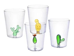 Set Van 4 Glazen Met Cactus - Transparant En Groen - O8 X H10 Cm - Puntia