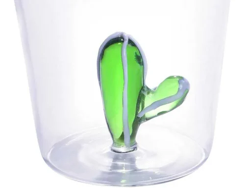 Set Van 4 Glazen Met Cactus - Transparant En Groen - O8 X H10 Cm - Puntia