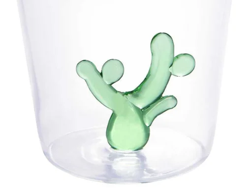 Set Van 4 Glazen Met Cactus - Transparant En Groen - O8 X H10 Cm - Puntia