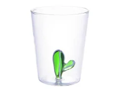 Set Van 4 Glazen Met Cactus - Transparant En Groen - O8 X H10 Cm - Puntia