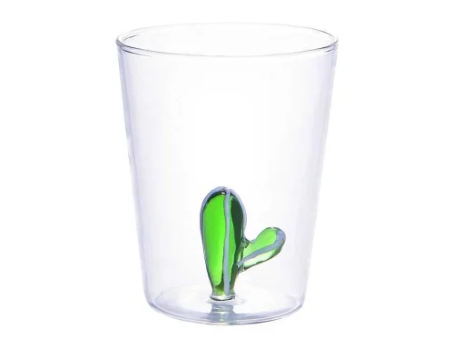 Set Van 4 Glazen Met Cactus - Transparant En Groen - O8 X H10 Cm - Puntia
