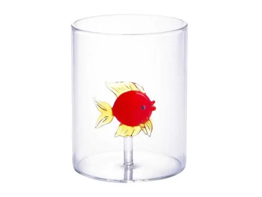 Set Van 4 Glazen Met Diertjes - Transparant En Rood Geblazen Glas - O7,5 Cm X H9,5 Cm - Apuna