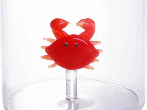 Set Van 4 Glazen Met Diertjes - Transparant En Rood Geblazen Glas - O7,5 Cm X H9,5 Cm - Apuna