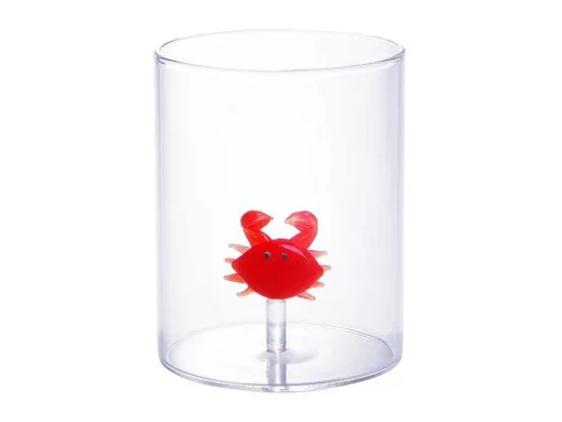 Set Van 4 Glazen Met Diertjes - Transparant En Rood Geblazen Glas - O7,5 Cm X H9,5 Cm - Apuna