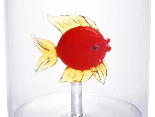 Set Van 4 Glazen Met Diertjes - Transparant En Rood Geblazen Glas - O7,5 Cm X H9,5 Cm - Apuna