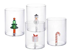 Set Van 4 Glazen Met Kerstmotieven - O7,5 X H9,5 Cm - Scopa