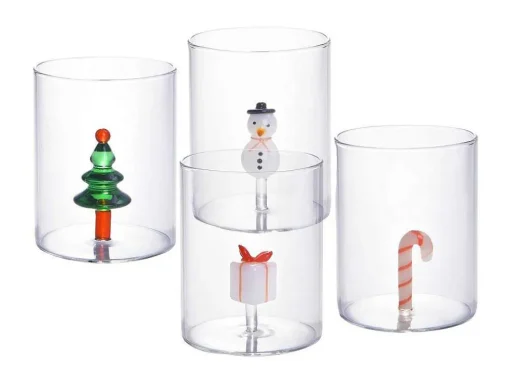 Set Van 4 Glazen Met Kerstmotieven - O7,5 X H9,5 Cm - Scopa