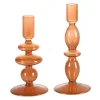 Set Van 2 Kandelaars - H21 En 18,5 Cm - Glas - Oranje - Kandie