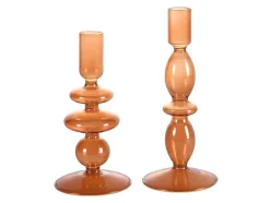 Set Van 2 Kandelaars - H21 En 18,5 Cm - Glas - Oranje - Kandie
