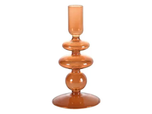 Set Van 2 Kandelaars - H21 En 18,5 Cm - Glas - Oranje - Kandie