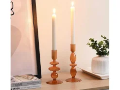 Set Van 2 Kandelaars - H21 En 18,5 Cm - Glas - Oranje - Kandie