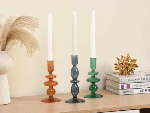 Set Van 2 Kandelaars - H21 En 18,5 Cm - Glas - Oranje - Kandie
