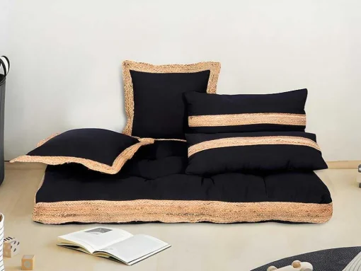 Set Van 2 Katoenen En Jute Kussens - 30 X 60 Cm - Naturel En Zwart - Natura