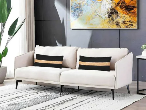 Set Van 2 Katoenen En Jute Kussens - 30 X 60 Cm - Naturel En Zwart - Natura