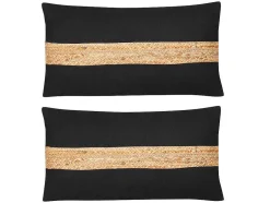 Set Van 2 Katoenen En Jute Kussens - 30 X 60 Cm - Naturel En Zwart - Natura