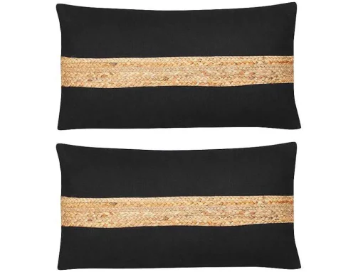 Set Van 2 Katoenen En Jute Kussens - 30 X 60 Cm - Naturel En Zwart - Natura