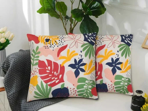 Set Van 2 Katoenen Kussens Met Bloemmotief - 45 X 45 Cm - Veelkleurig - Bariola