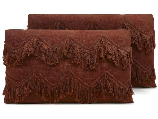 Set Van 2 Kussens 100% Katoen Met Franjes Bonel - 30 X 50 Cm - Terracotta