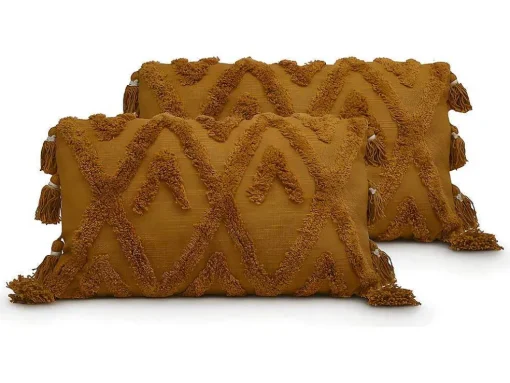 Set Van 2 Kussens Met Pompons Aspen - Getuft Katoen - 30 X 50 Cm - Bronze