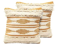 Set Van 2 Kussens Van Katoen Met Franjes Karius - 40 X 40 Cm - Geel En Beige