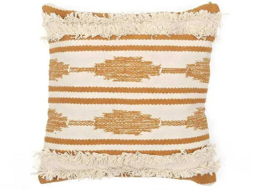Set Van 2 Kussens Van Katoen Met Franjes Karius - 40 X 40 Cm - Geel En Beige
