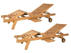 Set Van 2 Ligbedden Met Verschillende Standen In Teak - Licht Hout - Byblos Ii Van Mylia