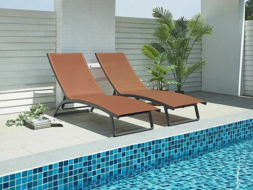 Set Van 2 Ligstoelen Met Verschillende Standen Van Aluminium En Textileen - Terracotta - Saranda Van Mylia