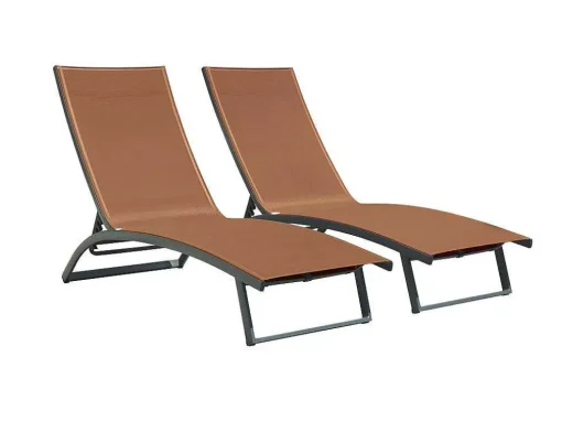 Set Van 2 Ligstoelen Met Verschillende Standen Van Aluminium En Textileen - Terracotta - Saranda Van Mylia