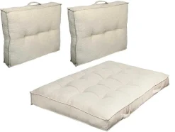 Set Van 1 Matras + 2 Palletkussens Van Ribfluweel - Beige - Baila