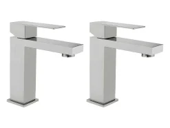 Set Van 2 Mechanische Mengkranen Met Vierkante Vorm Van Roestvrij Staal - Geborsteld Nikkelkleurig - H17,3 Cm - Canilas