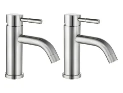 Set Van 2 Mechanische Mengkranen Met Ronde Vorm Van Roestvrij Staal - Geborsteld Nikkelkleurig - H17 Cm - Salavan