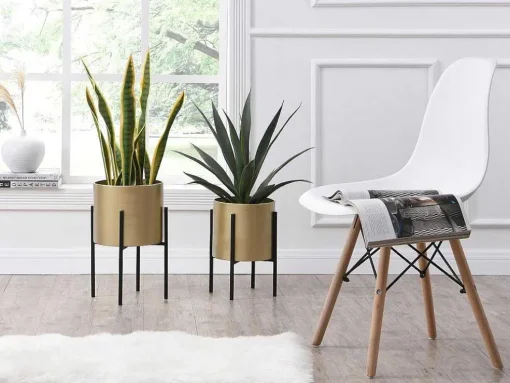 Set Van 2 Metalen Bloempotten - D25 X H39 En D23 X H35,5 - Goud En Zwart - Edmee