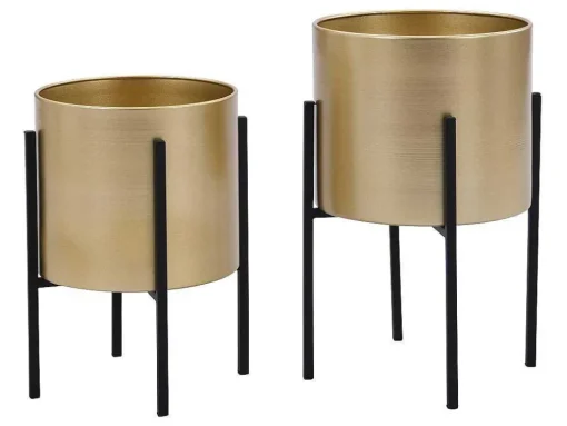 Set Van 2 Metalen Bloempotten - D25 X H39 En D23 X H35,5 - Goud En Zwart - Edmee