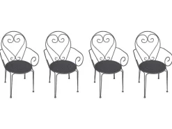 Set Van 4 Metalen Tuinstoelen Met Smeedijzereffectt Met Armleuningen - Antraciet - Guermantes