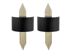 Set Van 2 Metalen Wandlampen In Art-Decostijl - L22 X H75 Cm - Zwart En Goudkleurig - Sangarius