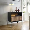 Set Van 2 Nachtkastje 1 Lade En 1 Nis - Met Ledverlichting - Zwart En Naturel - Ovila