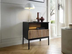 Set Van 2 Nachtkastje 1 Lade En 1 Nis - Met Ledverlichting - Zwart En Naturel - Ovila