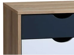 Set Van 2 Nachtkastjes 3 Lades - Kleur: Naturel, Wit En Marineblauw - Lurvia