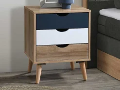 Set Van 2 Nachtkastjes 3 Lades - Kleur: Naturel, Wit En Marineblauw - Lurvia