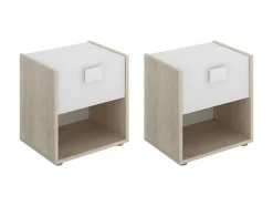 Set Van 2 Nachtkastjes Met 1 Lade En 1 Nis - Sonia - Materiaal: Naturel En Wit - Sonia