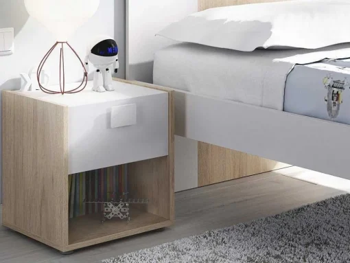Set Van 2 Nachtkastjes Met 1 Lade En 1 Nis - Sonia - Materiaal: Naturel En Wit - Sonia