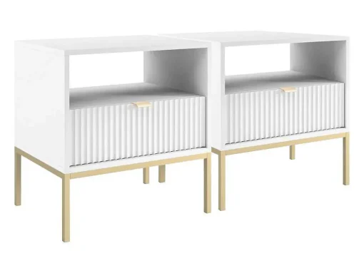 Set Van 2 Nachtkastjes Met 1 Lade En 1 Nis - Wit En Goudkleurig - Liouba Van Pascal Morabito