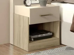 Set Van 2 Nachtkastjes Met 1 Lade En 1 Opbergvak Kleuren: Houtlook En Ivoorwit Bodil Ii