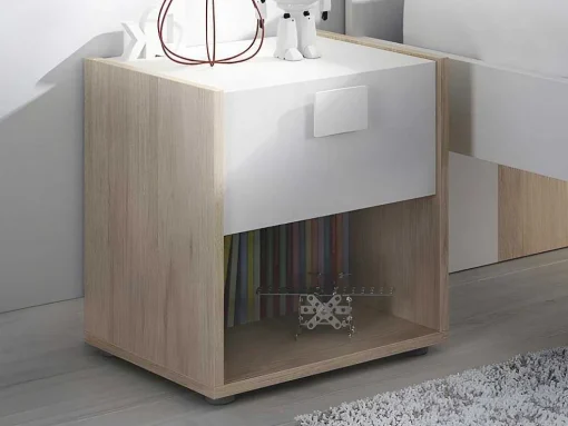 Set Van 2 Nachtkastjes Met 1 Lade En 1 Nis - Sonia - Materiaal: Naturel En Wit - Sonia