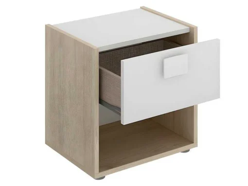 Set Van 2 Nachtkastjes Met 1 Lade En 1 Nis - Sonia - Materiaal: Naturel En Wit - Sonia
