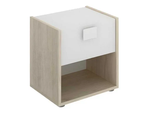 Set Van 2 Nachtkastjes Met 1 Lade En 1 Nis - Sonia - Materiaal: Naturel En Wit - Sonia