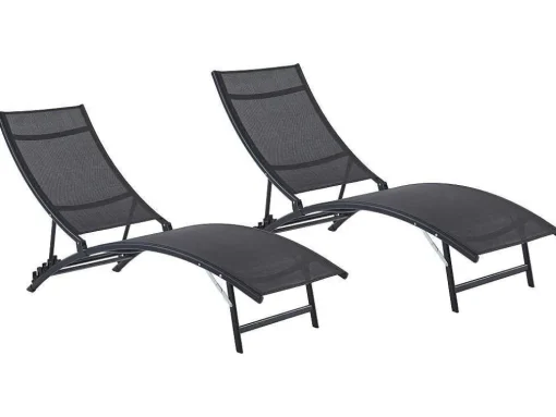 Set Van 2 Opstapelbare Ligstoelen Van Aluminium En Textileen - Zwart - Zensia